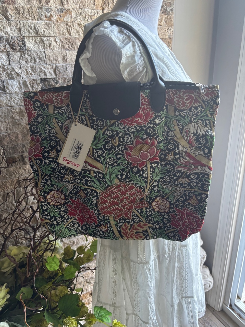 Signare USA William Morris The Cray Foldaway Grocery bag Tapestry